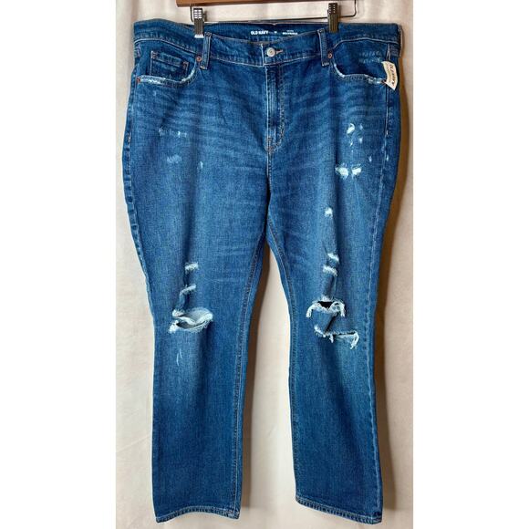 Old Navy Dark Ripped Mid-Rise Boyfriend Blue Jeans Size 16 NWT - Picture 2 of 6